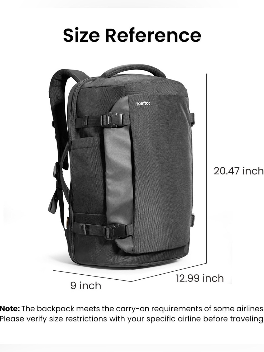 tomtoc Travel Backpack 40L, TSA Carry On Bag Flight Approved, Black - Picture 7 of 10